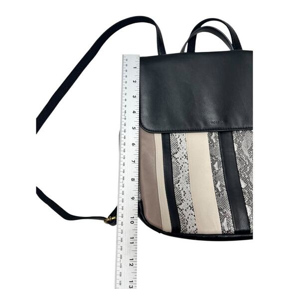 Fossil Claire Patchwork Leather Backpack Black Python Snake Design Preowned - Picture 5 of 8